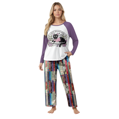 Books Inspired Themed Raglan Lounge Pajamas Set