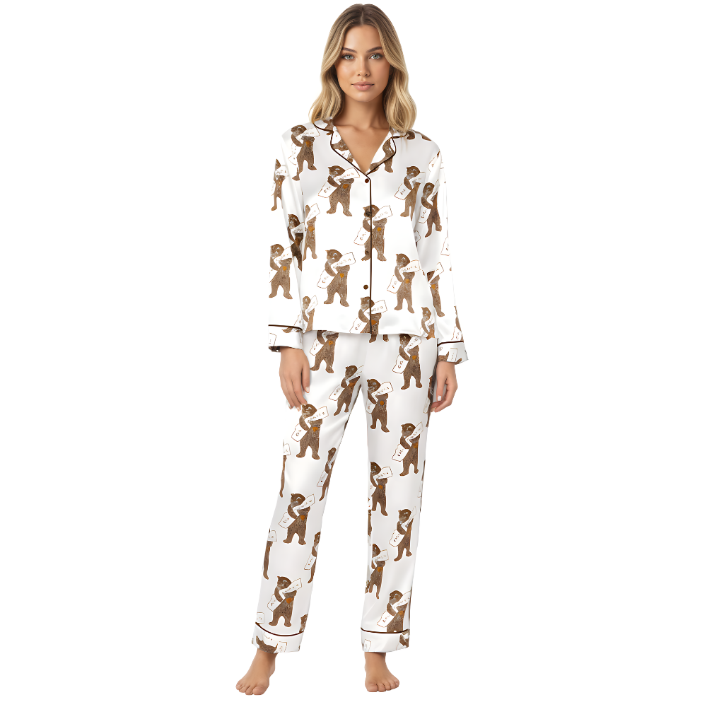 Bear California Map Print Sleepwear Pajama Set 