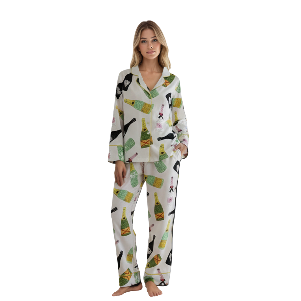 Festive Bottle Design Satin Pajama Set 