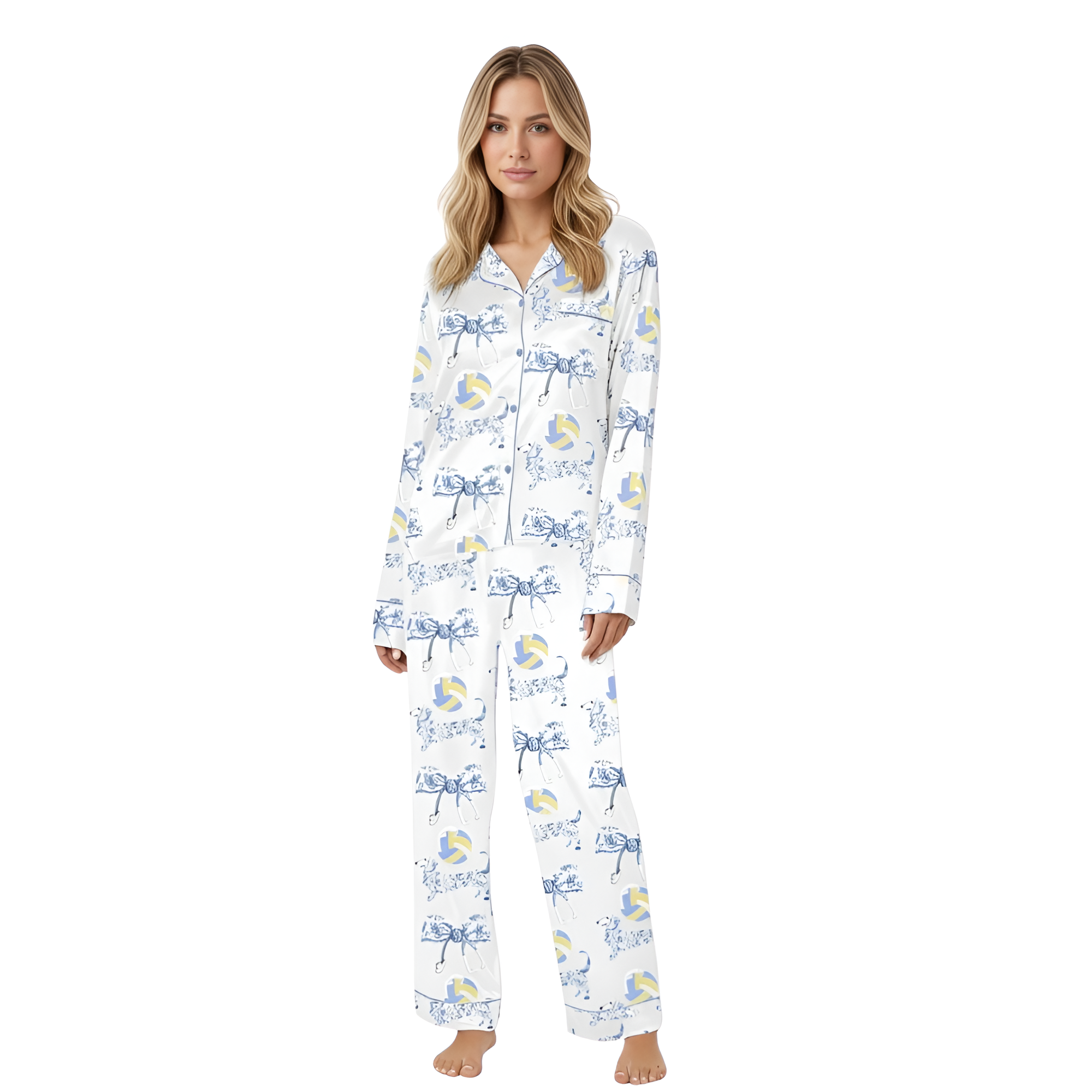 Dachshund Volleyball And Bow Printed Pajama Set