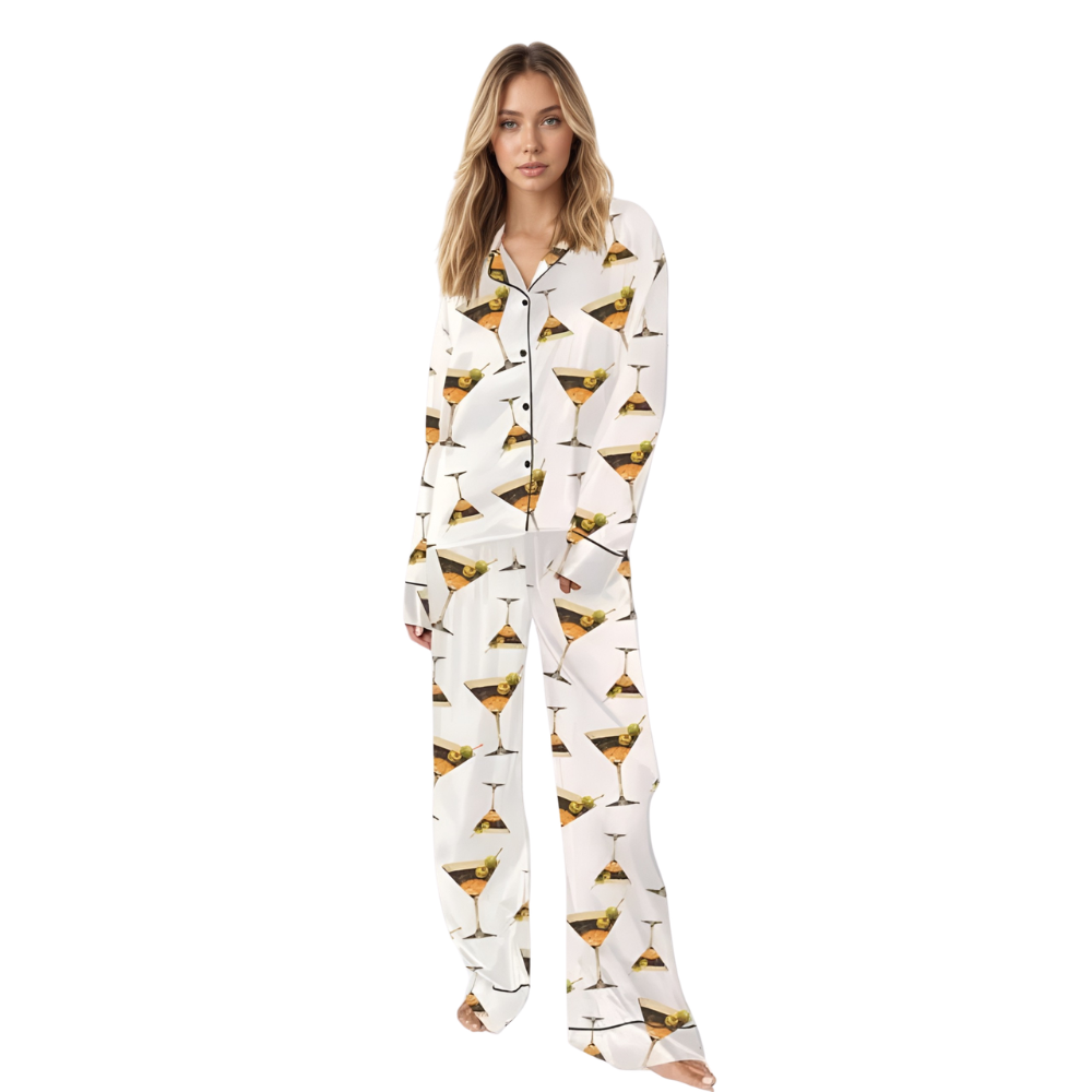 Printed Drink Icon Button Pajama Set