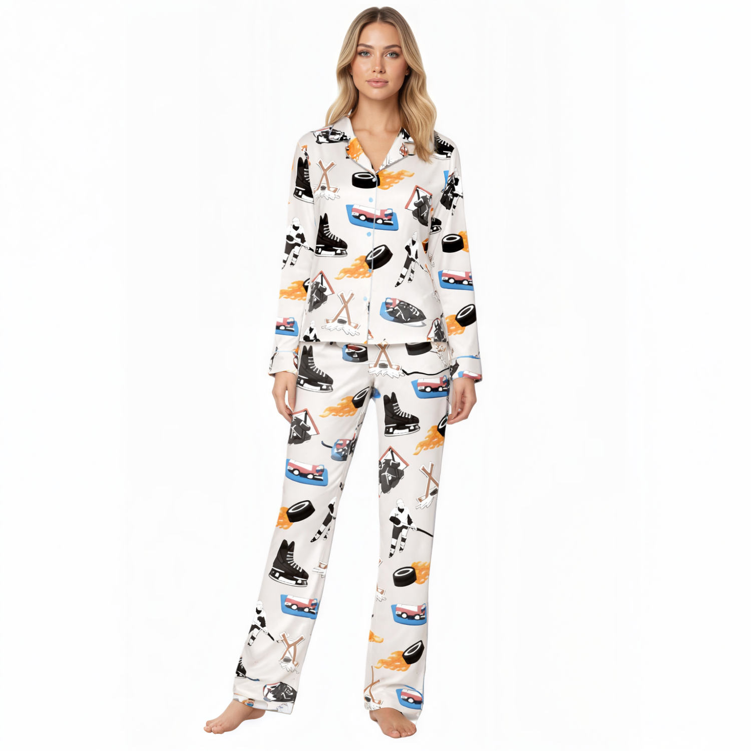 Hockey Collection Printed Satin Pajama Set