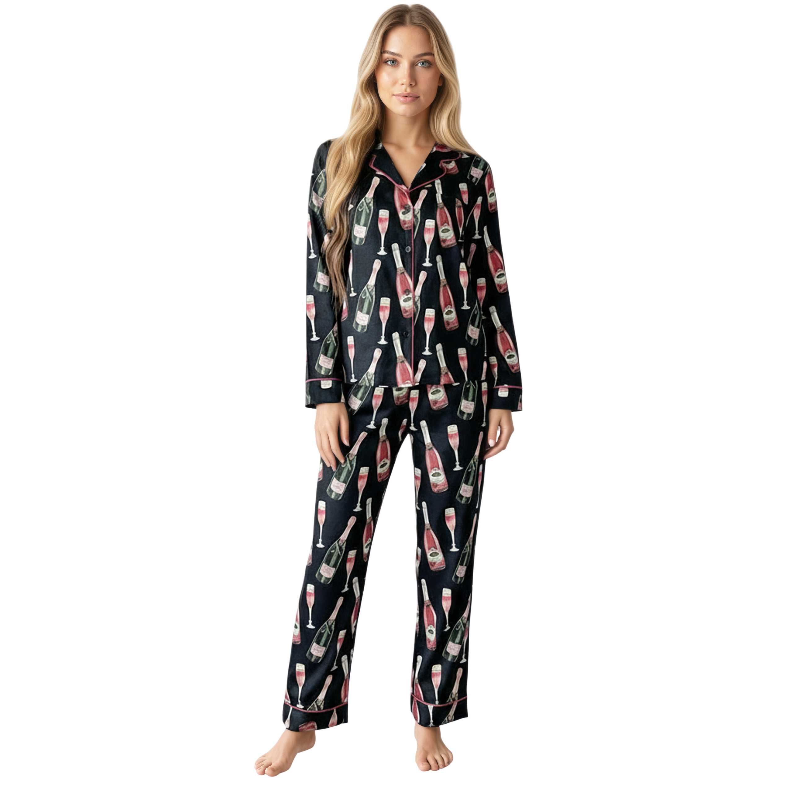 Bottle Print Silky Pajama Sleepwear Set
