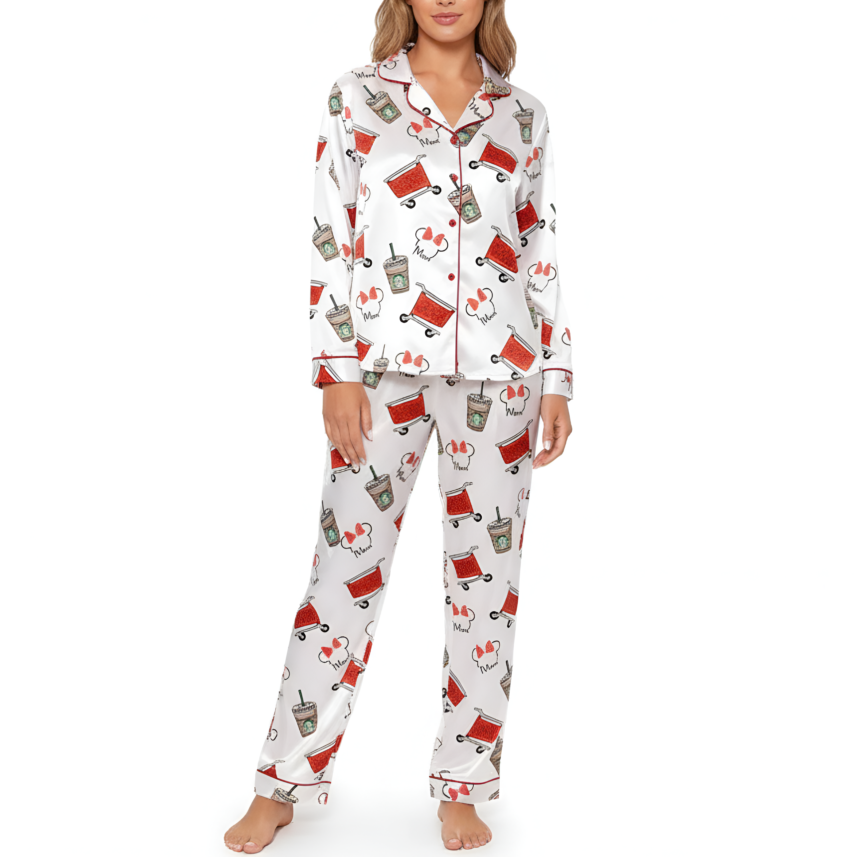Sips And Trips Pajama Set With Half Sleeves And Printed Pants