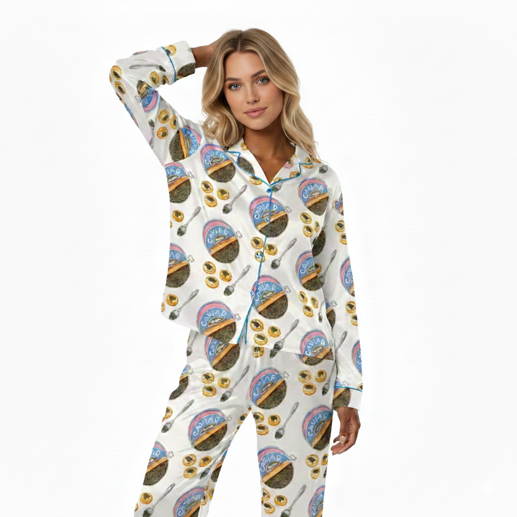 Watercolor Art Themed Pajama Set With Caviar Design