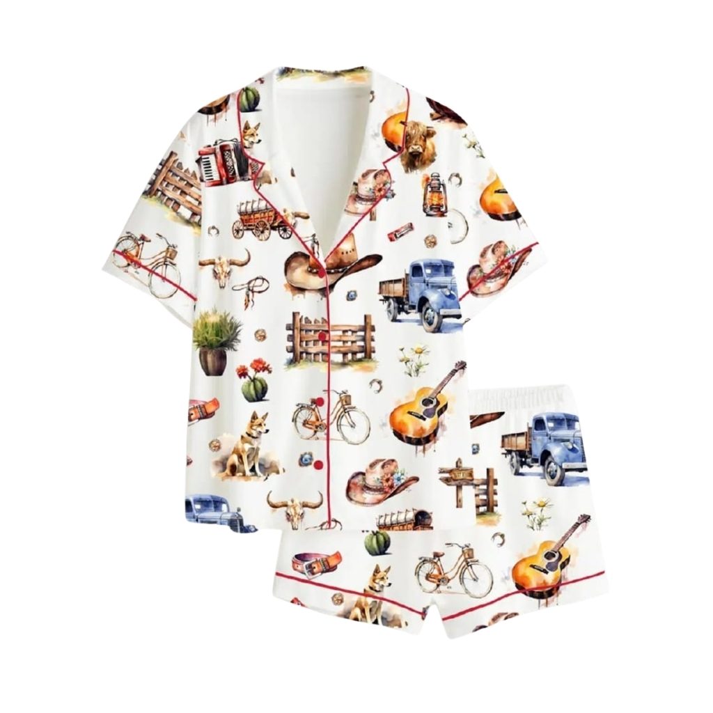 Western Icons Satin Pajama Short Set