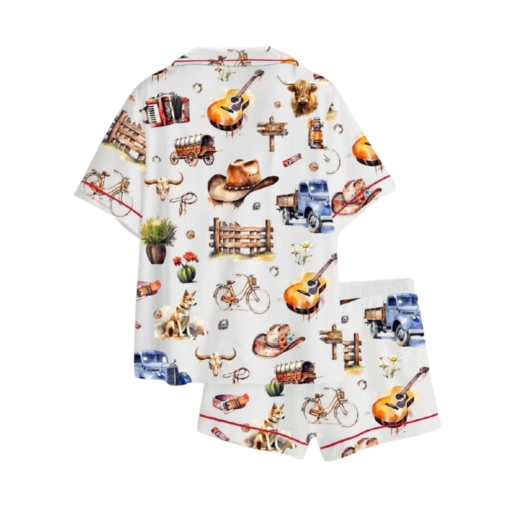 Western Icons Satin Pajama Short Set