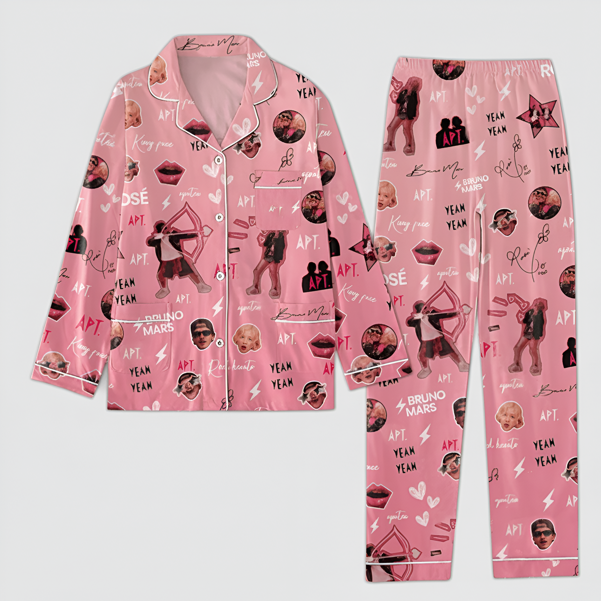 Bruno Mars Apt With Rose Christmas Pajama Set Holiday Sleepwear