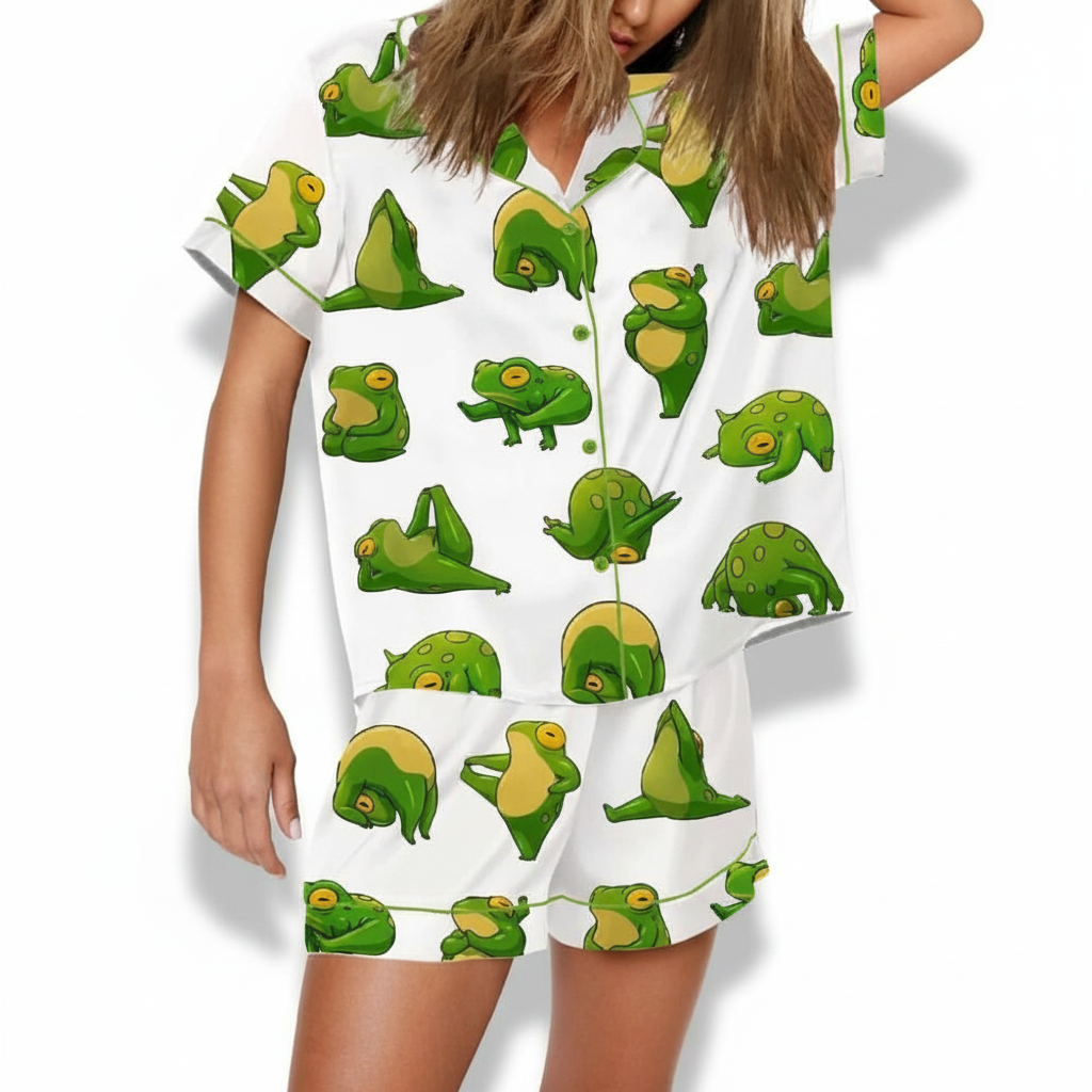 Yoga Frog Print Satin Pajama Set