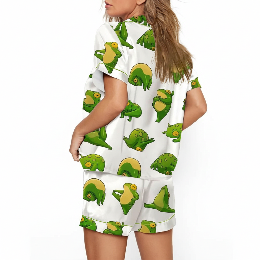 Yoga Frog Print Satin Pajama Set