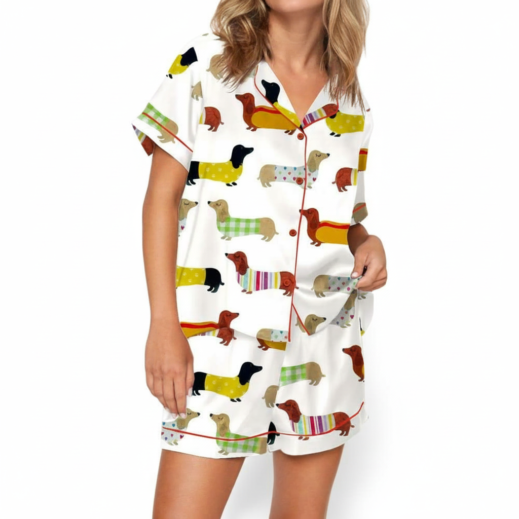 Dachshund Print Satin Pajama Set