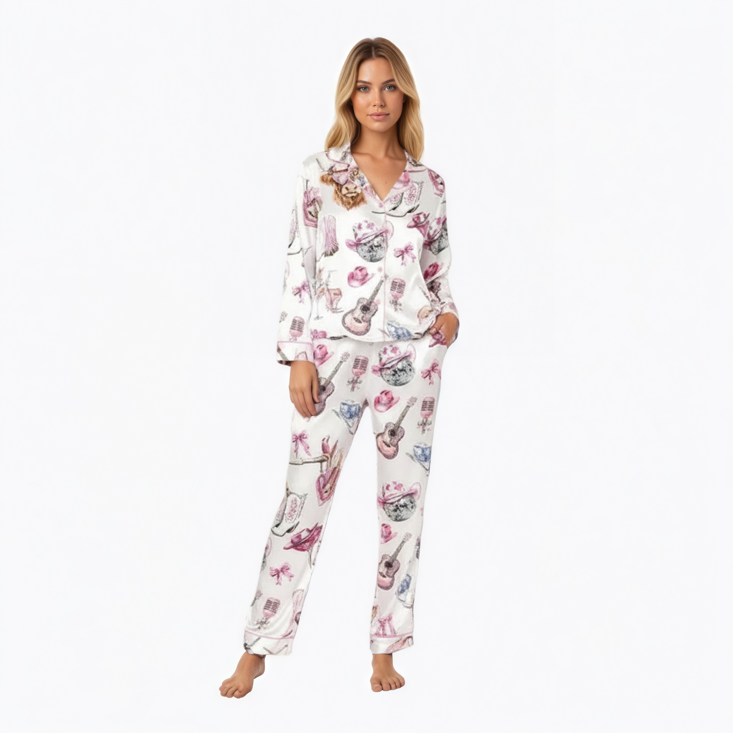 Cowgirl Bow Print Western Pajama Set