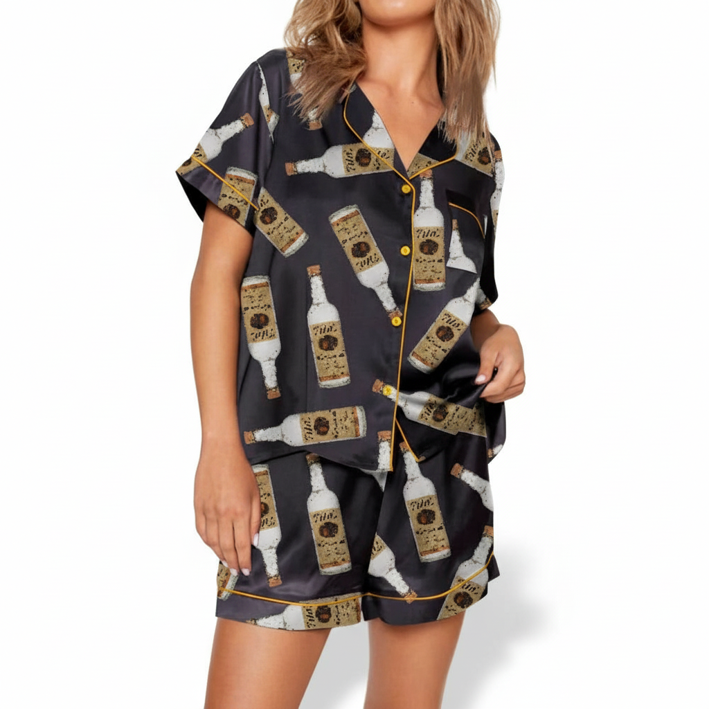 Bottled Print Satin Pajama Set