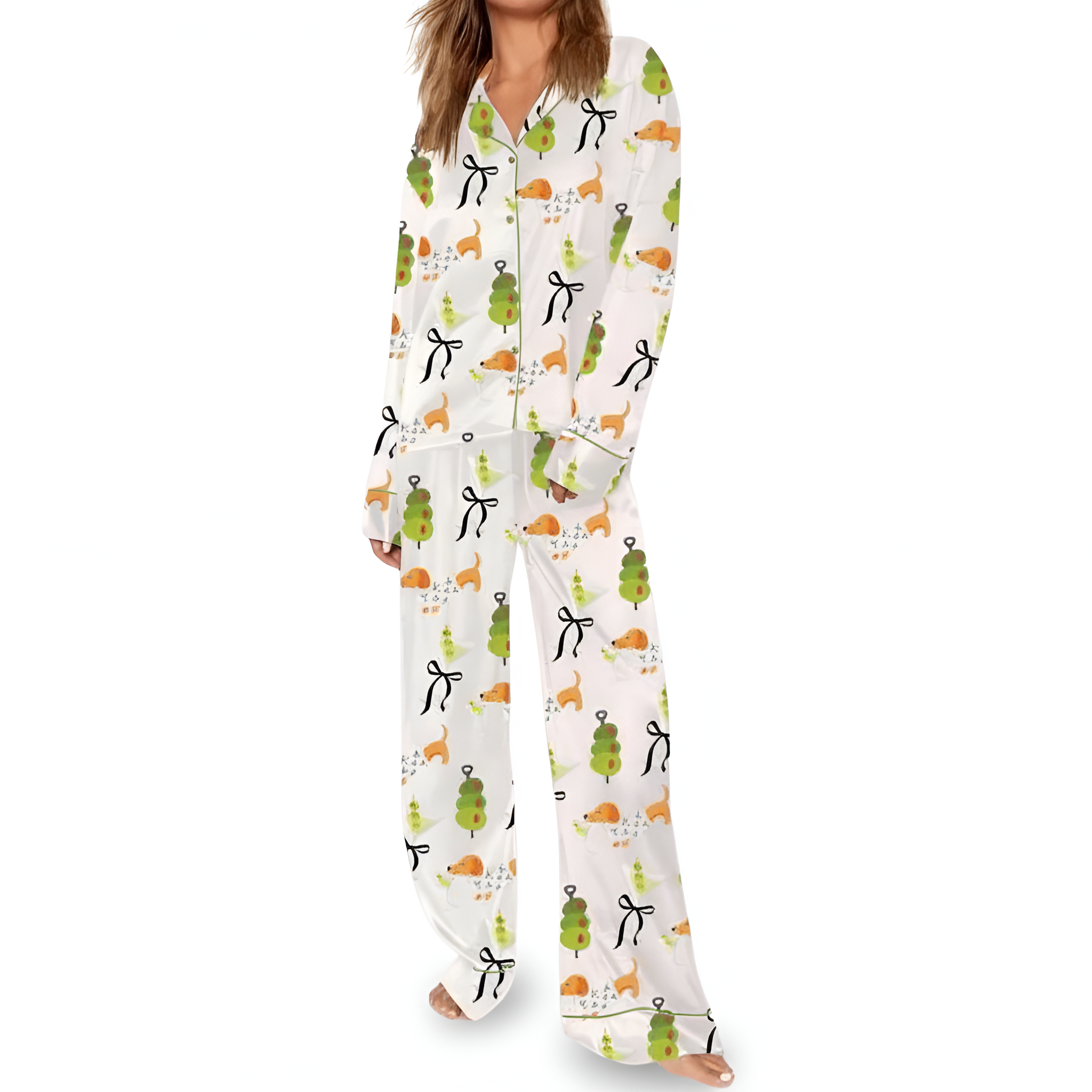 Dachshund Pattern Long Sleeve Sleepwear Set