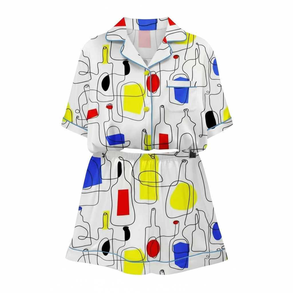 Abstract Wine Bottle Illustration Pajama Set