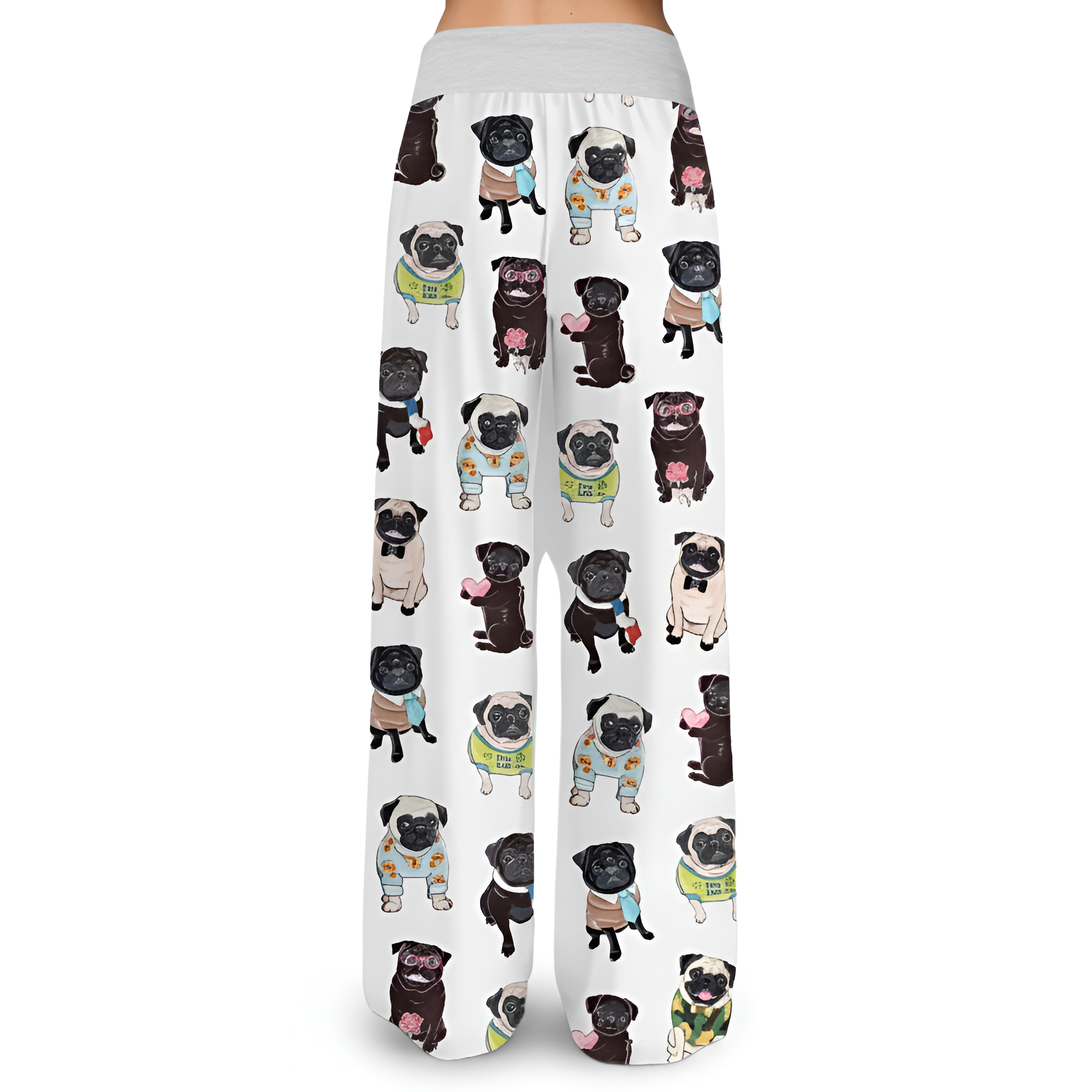 Pug Print Contrast Wide Pants
