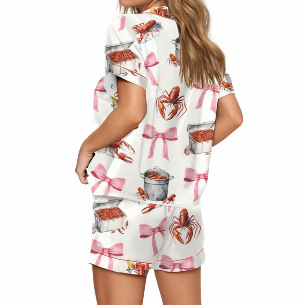 Crawfish Coquette Satin Pajama Set