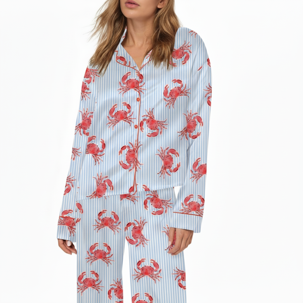 Crab Stripe Satin Pajama Set