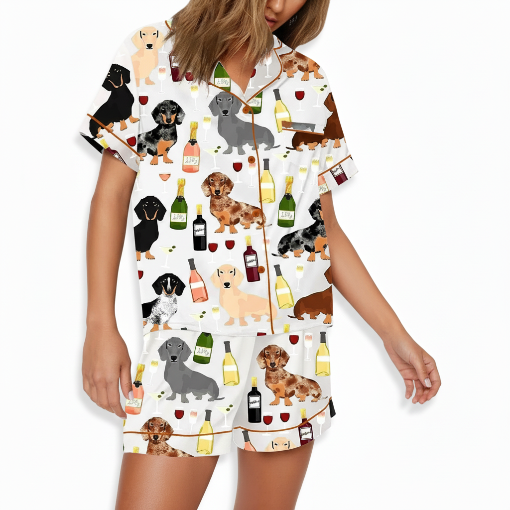 Dachshund Illustrated Button Front Sleep Set