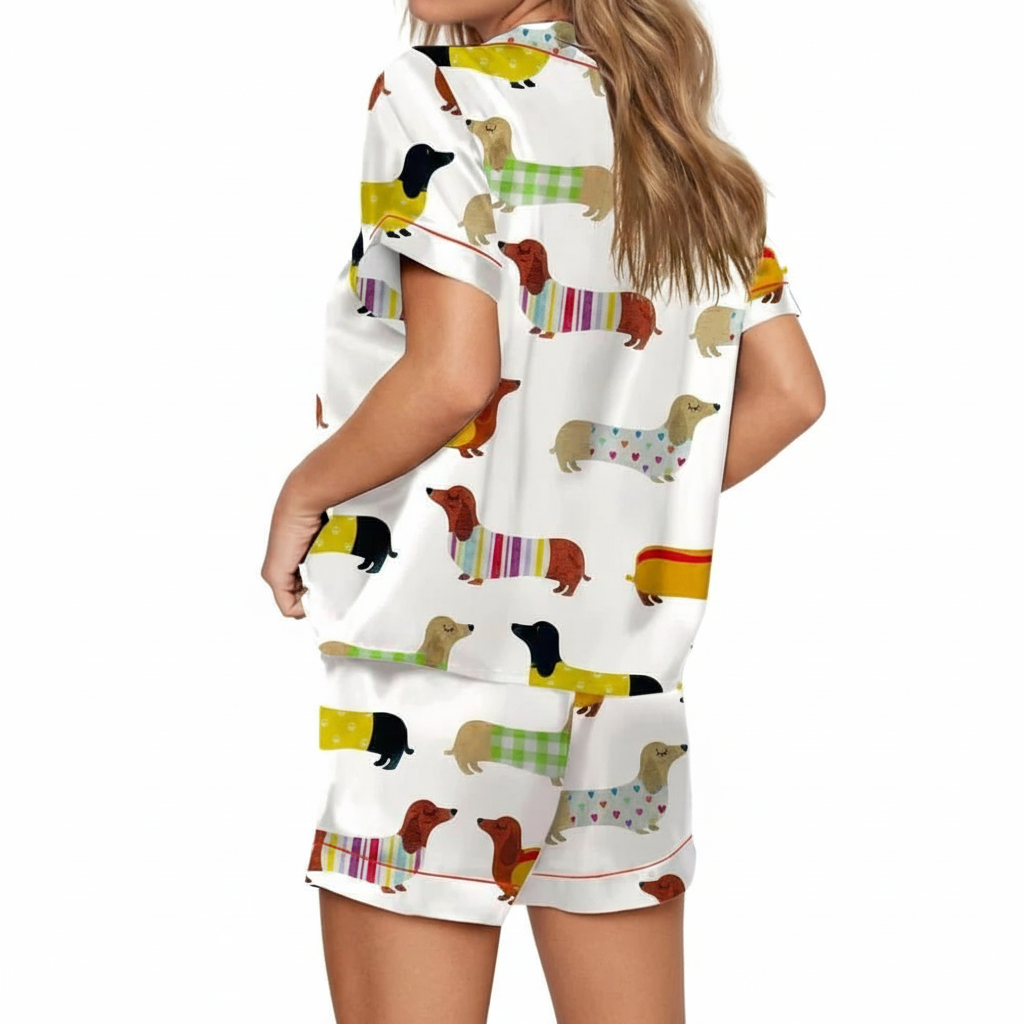 Dachshund Print Satin Pajama Set