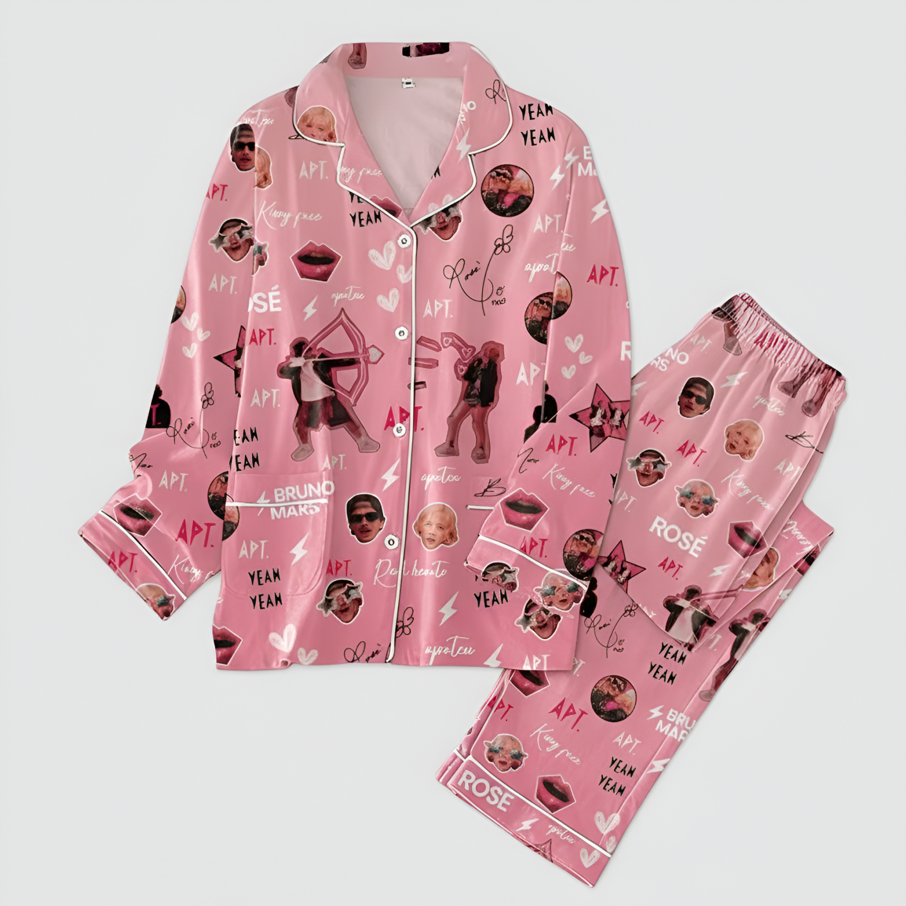 Bruno Mars Apt With Rose Christmas Pajama Set Holiday Sleepwear