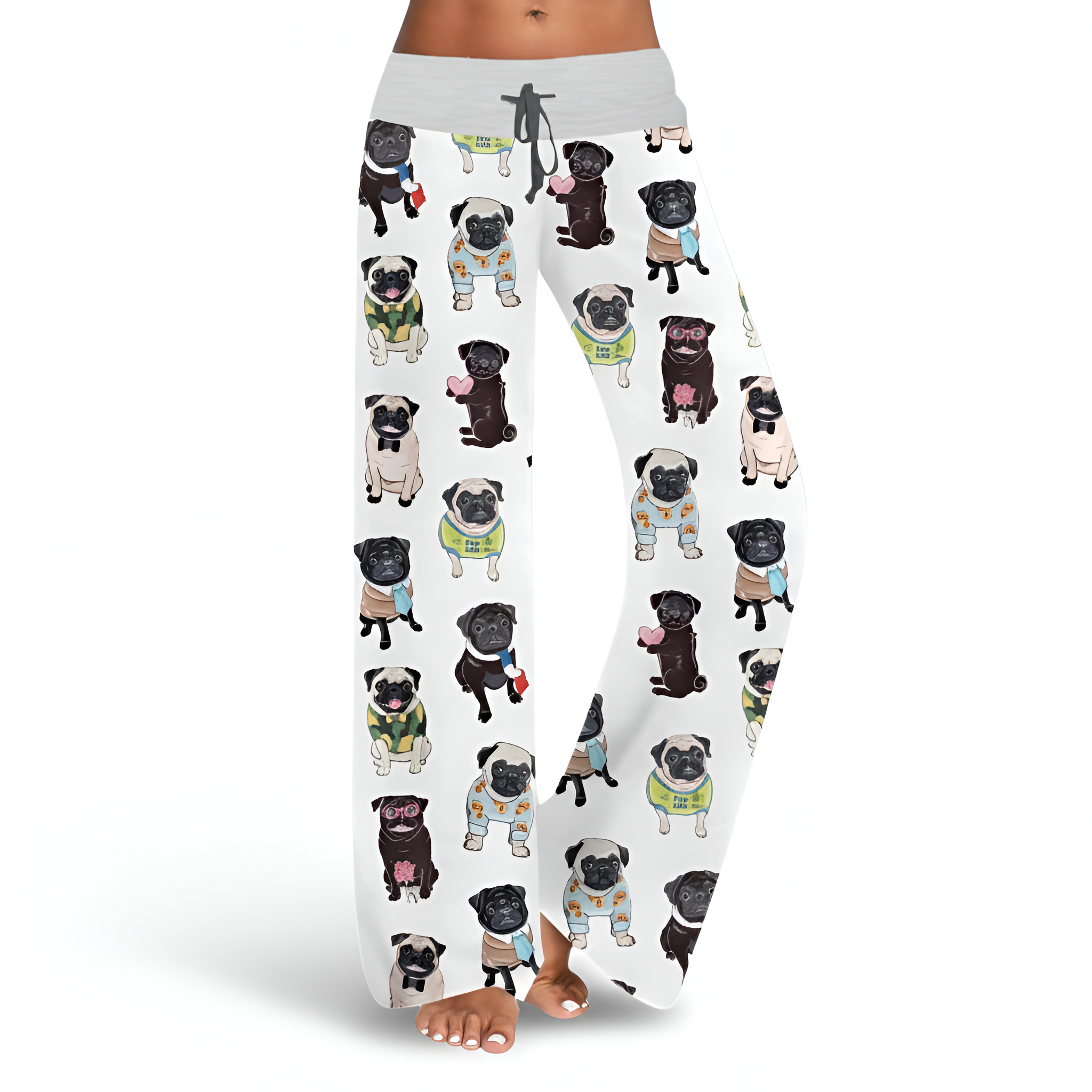 Pug Print Contrast Wide Pants