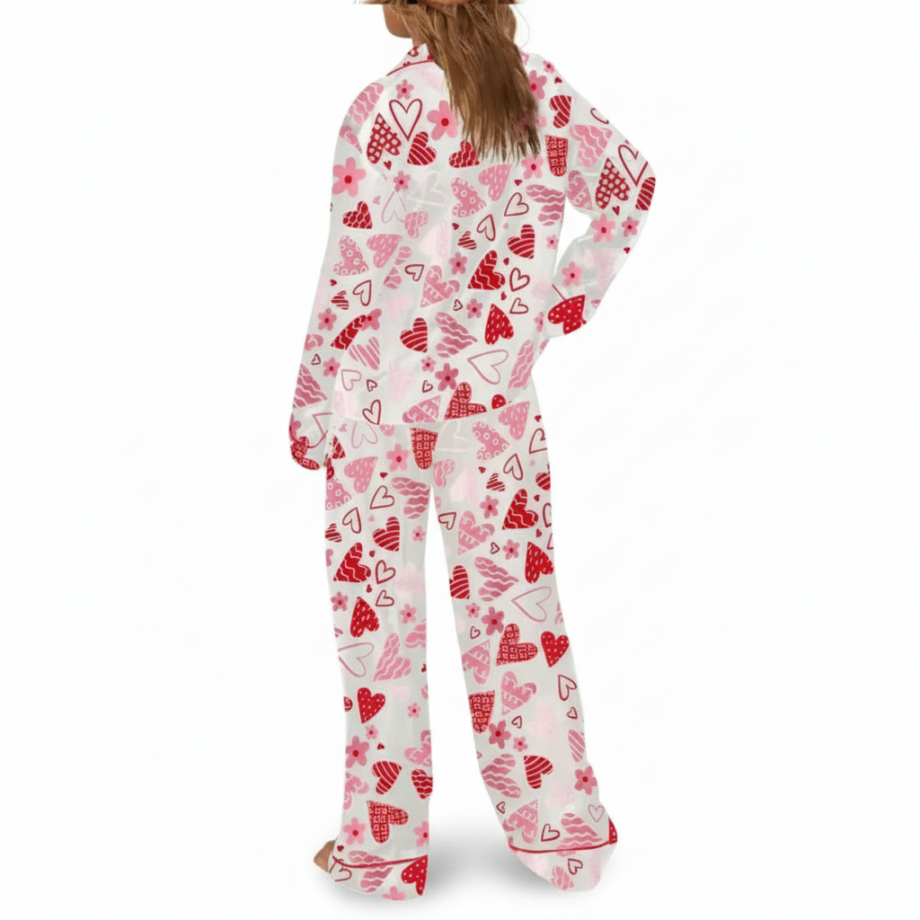 Printed Pajama Set With Button Front And Long Sleeves
