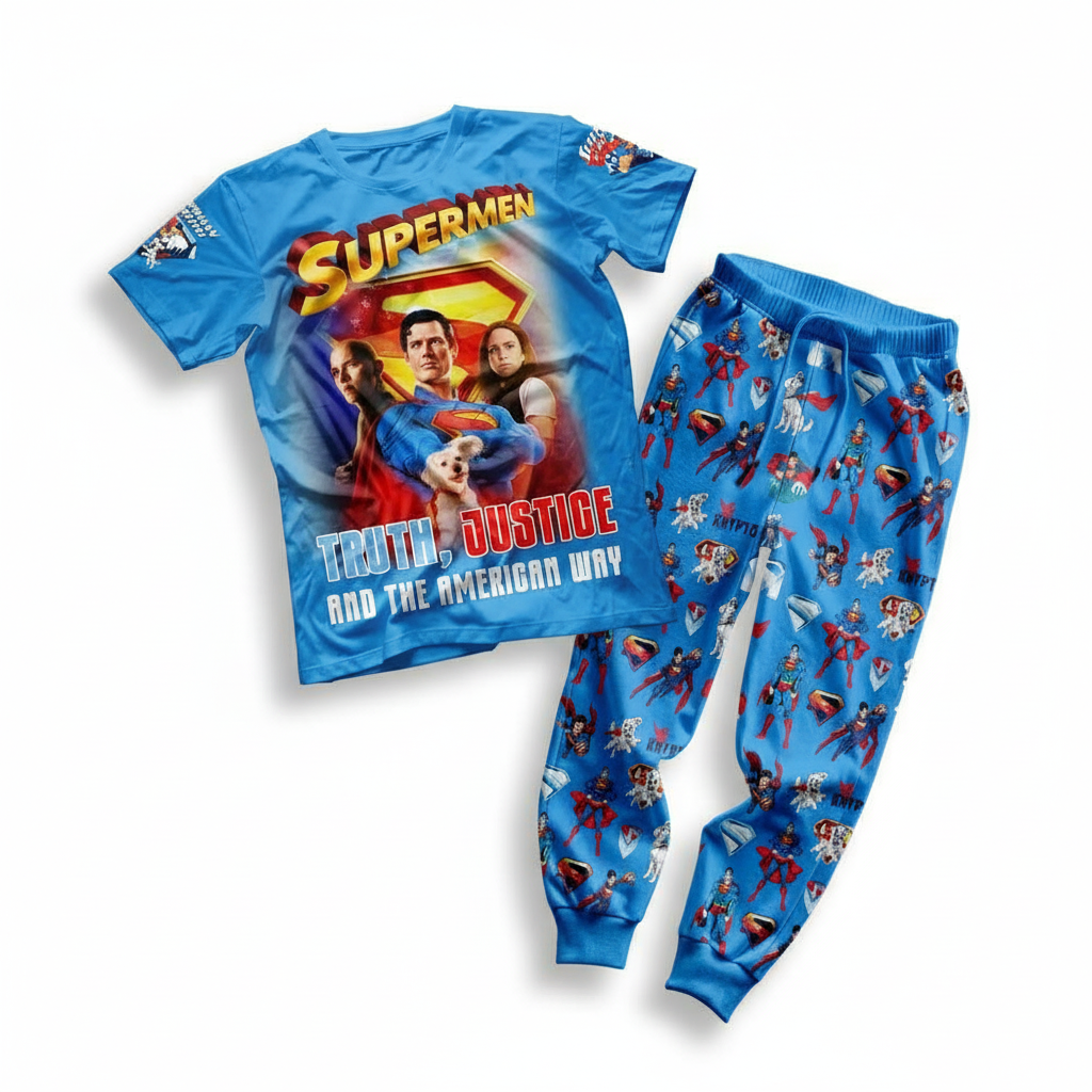 Printed Pajama Set With Slogan Graphic And Long Pants