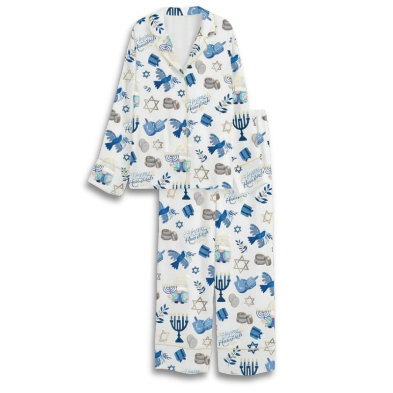 Hanukkah Print Satin Pajama Set