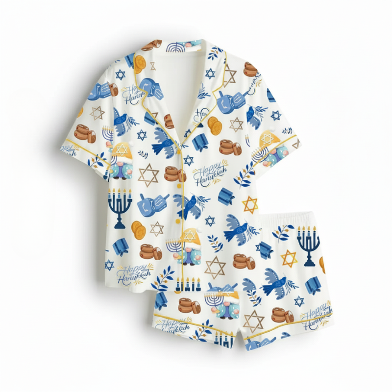 Hanukkah Print Satin Pajama Set
