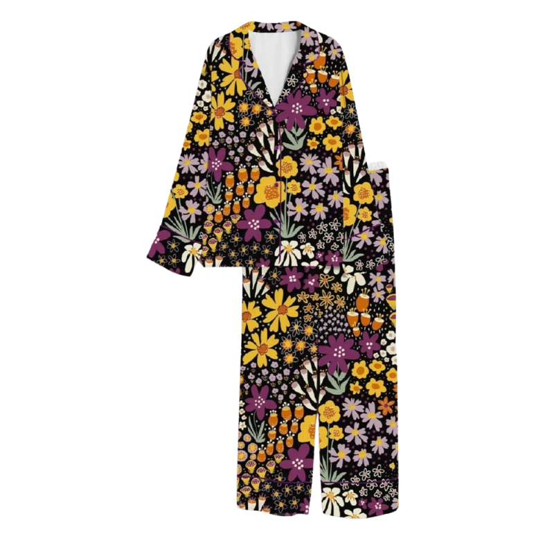 Plum Floral Satin Print Pajama Set