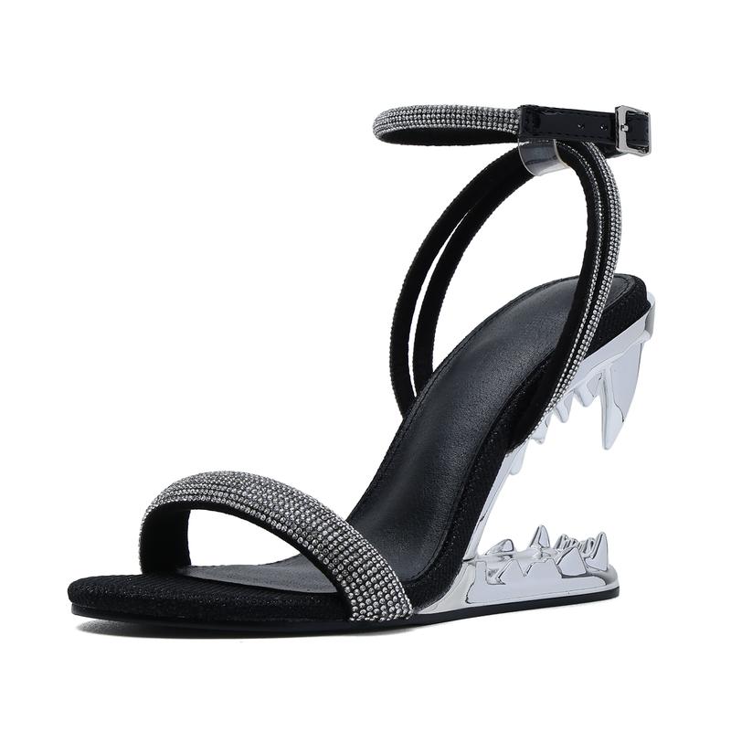 Rhinestone Strap Slip On Sandals for Party and Special Occasion Wear for Women