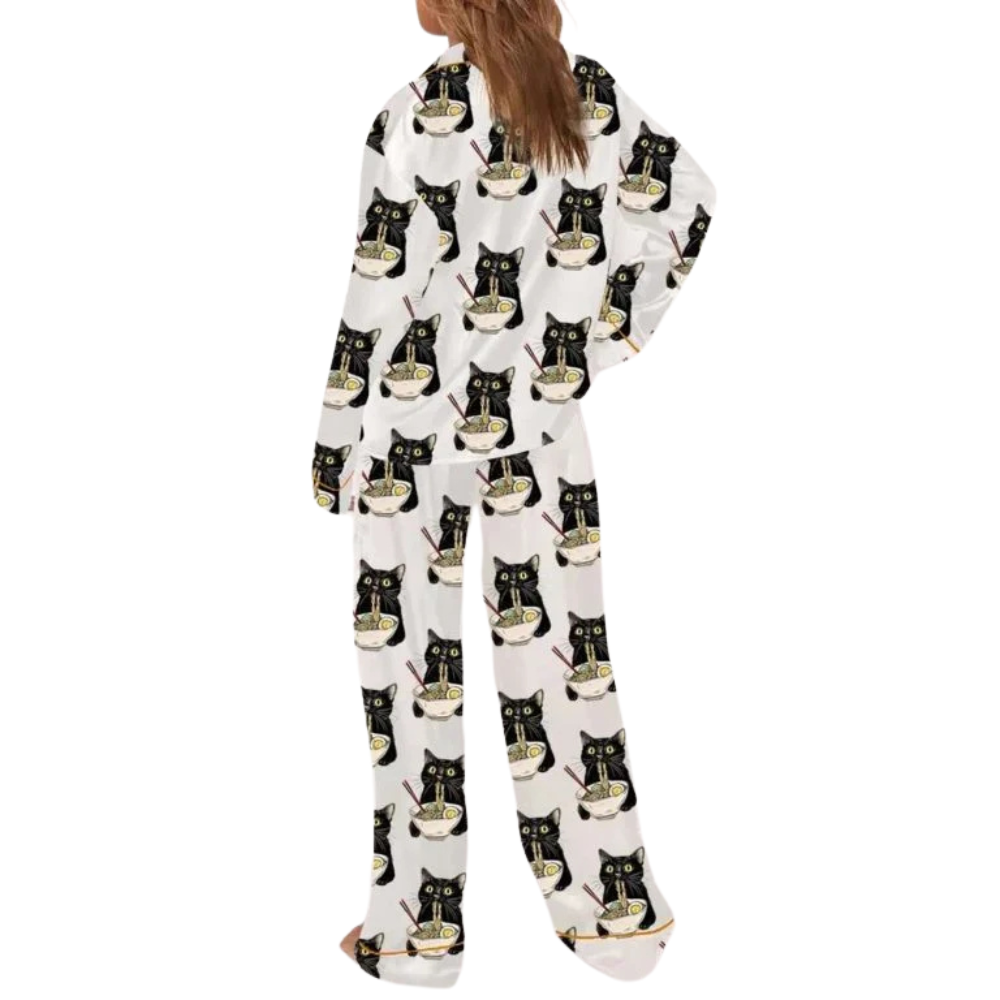 Noodle Cat Long Sleeve Printed Pajama Set