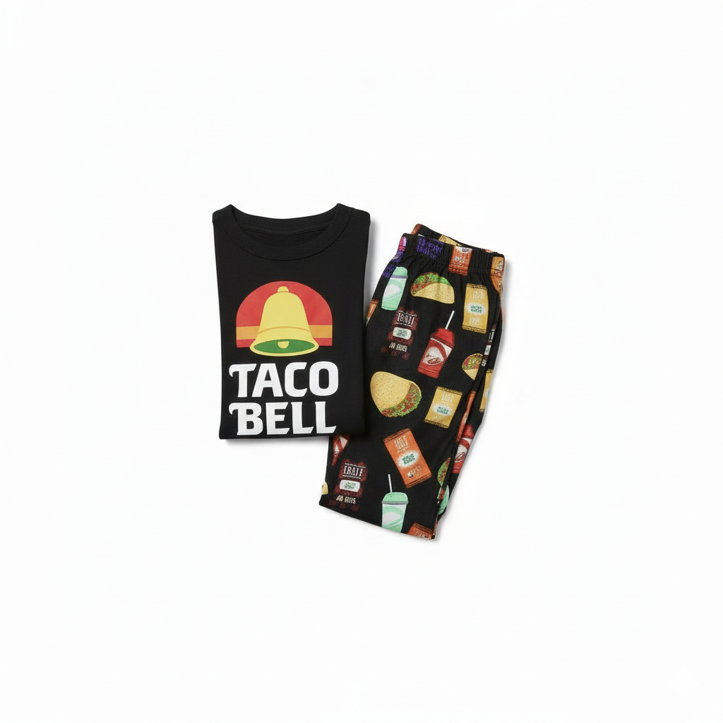 Taco Print Pajama Set With Short Sleeves And Shorts