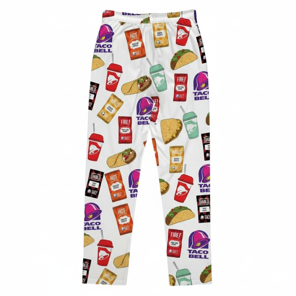 Graphic Print Pajama Pants With Tacos And Sodas