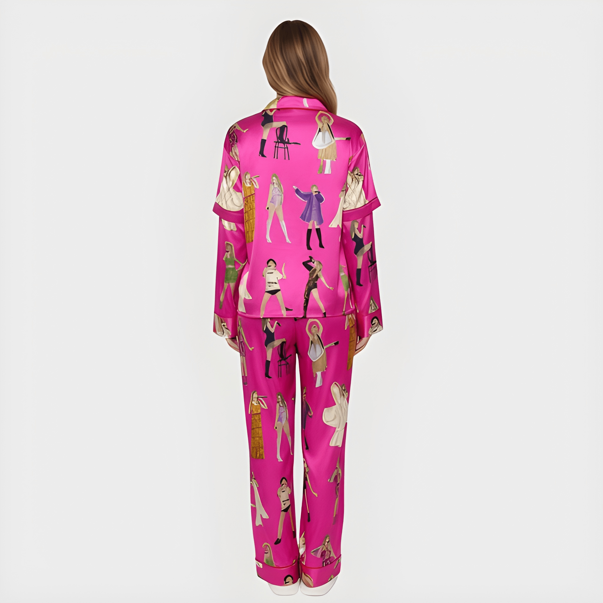 Concert Fan Print Comfy Satin Pajama Set For Women