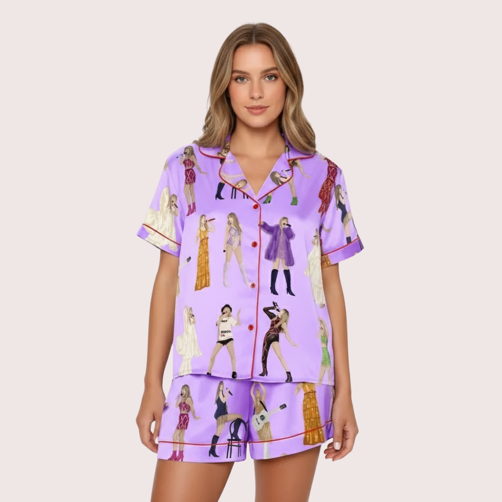 Concert Fan Print Women Comfy Satin Pajama Set