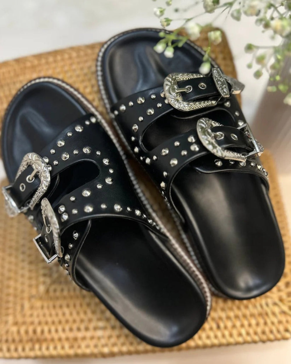 Silver Studded Buckled Sandals