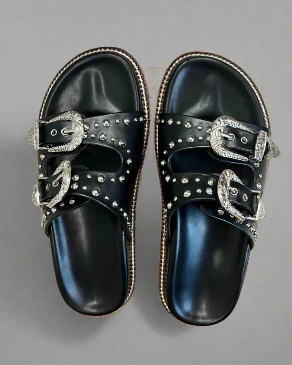 Silver Studded Buckled Sandals