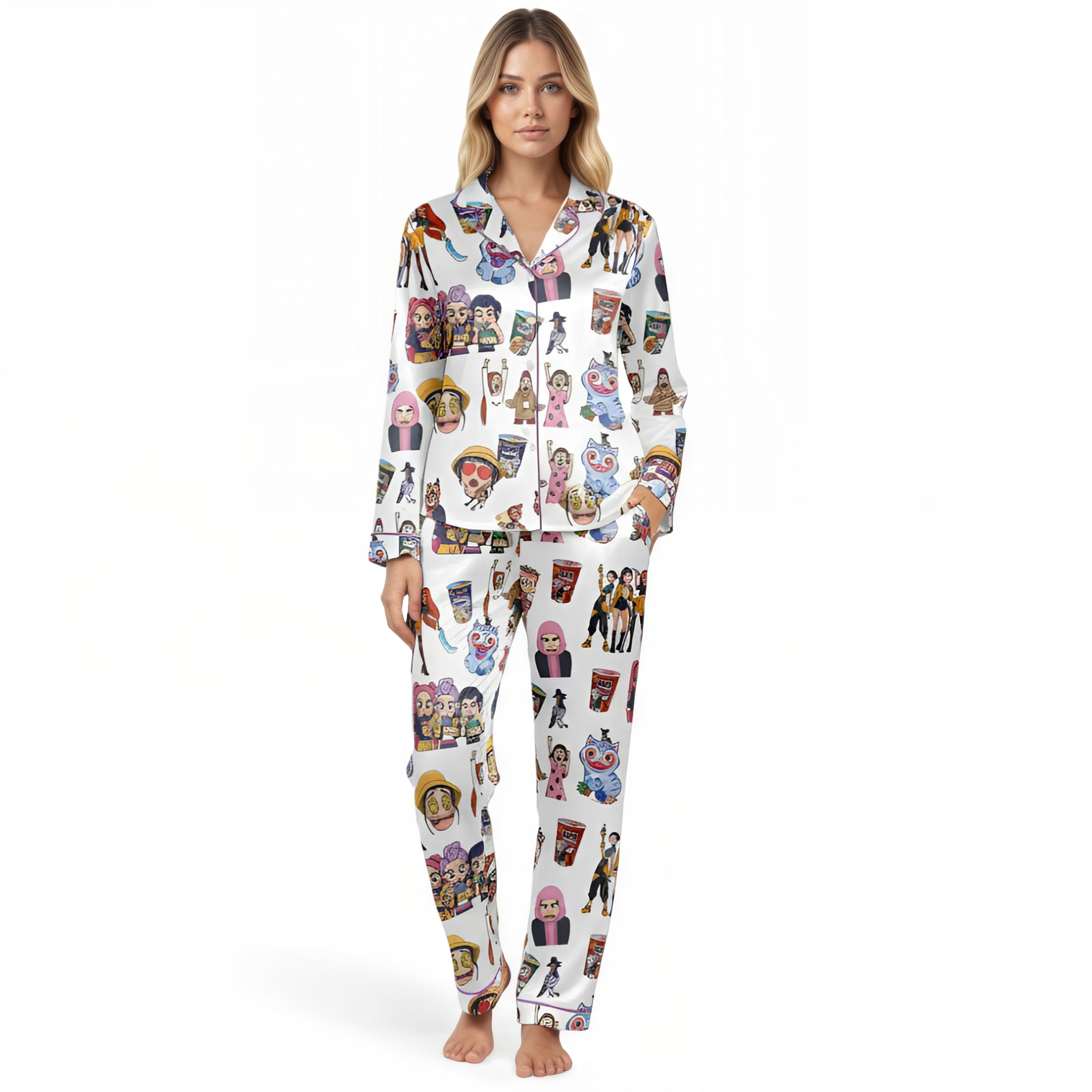 Huntrix Chibi Art Themed Satin Pajamas Set