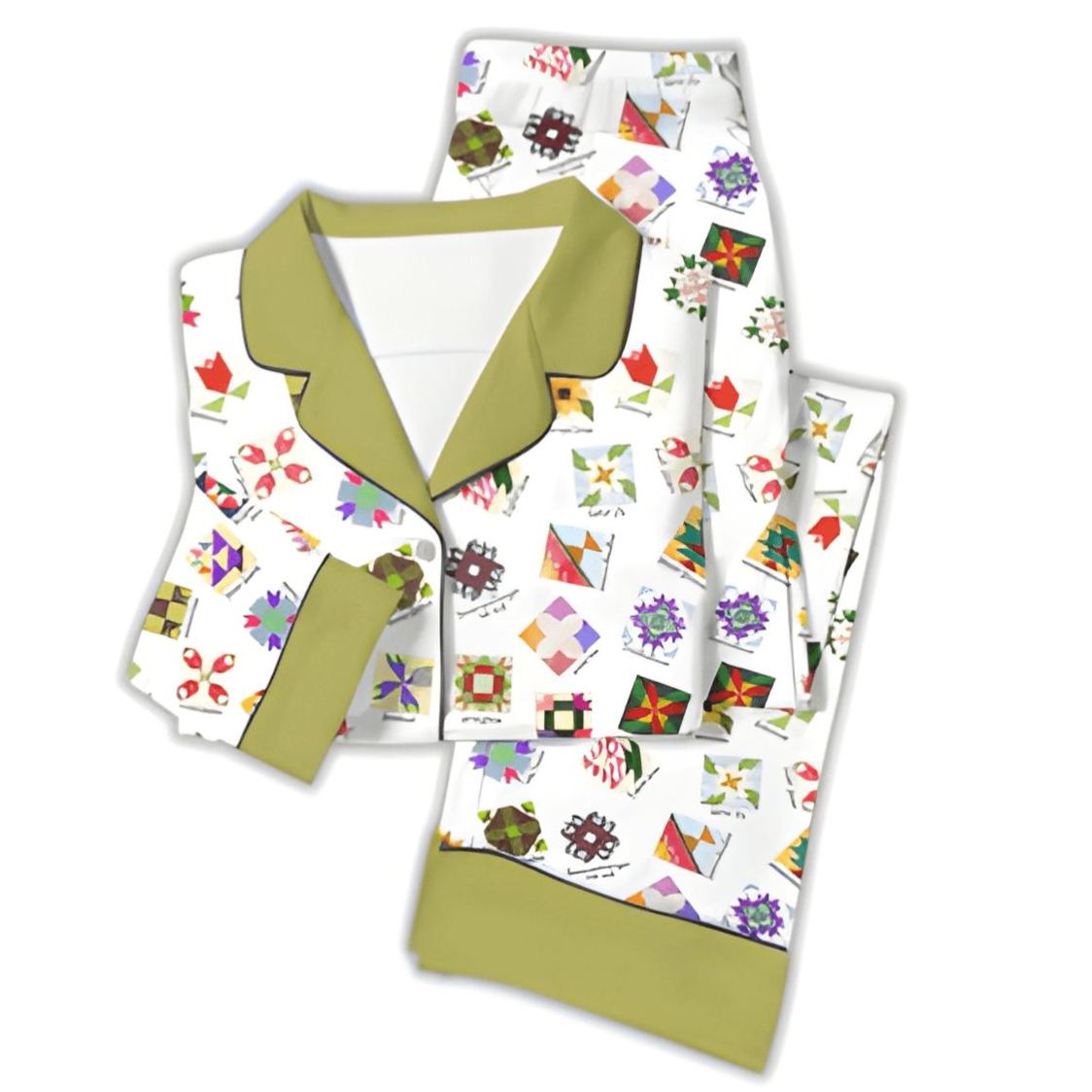 Sewing Pajama Set With Flower Quilt Block Pattern