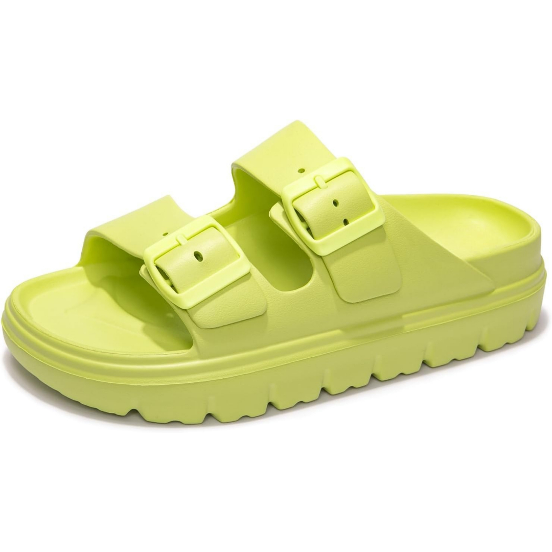 Arch Support Foam Slip On Flat Beach Comfort Slides Sandals with Adjustable Buckle for Women