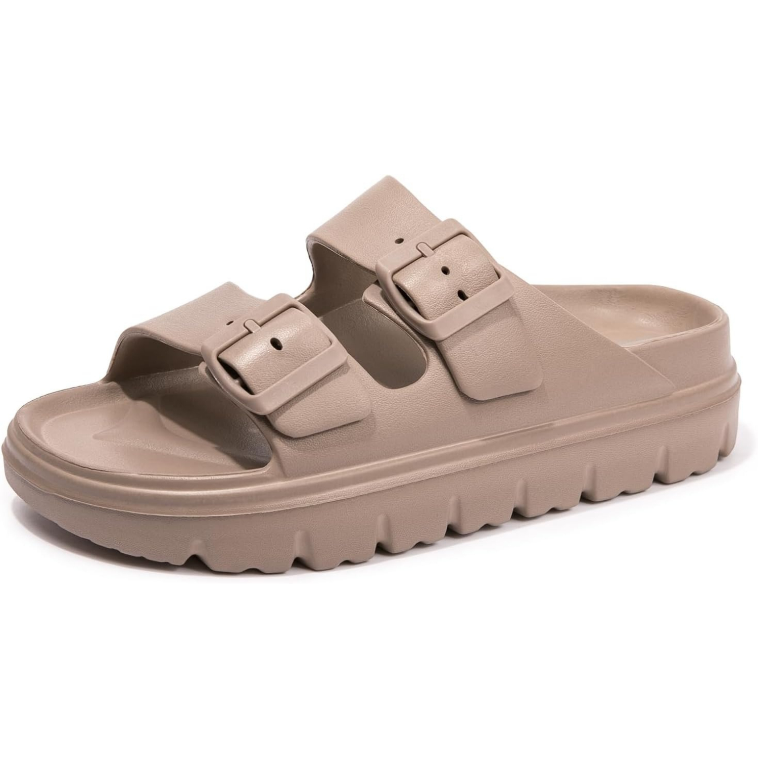 Arch Support Foam Slip On Flat Beach Comfort Slides Sandals with Adjustable Buckle for Women