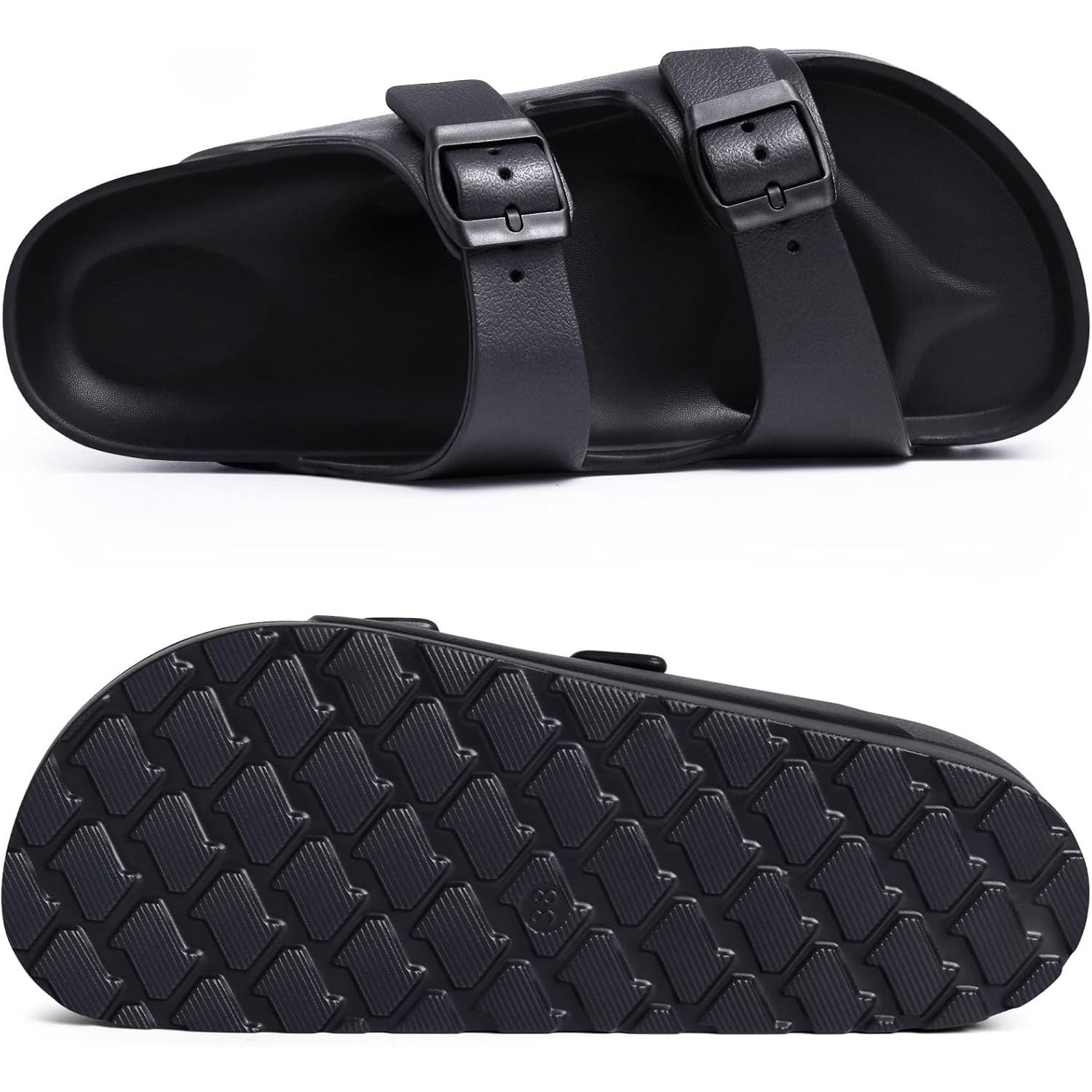 Chunky Lightweight Foam Slip on Slides Adjustable Buckle Sandals with Arch Support for Women