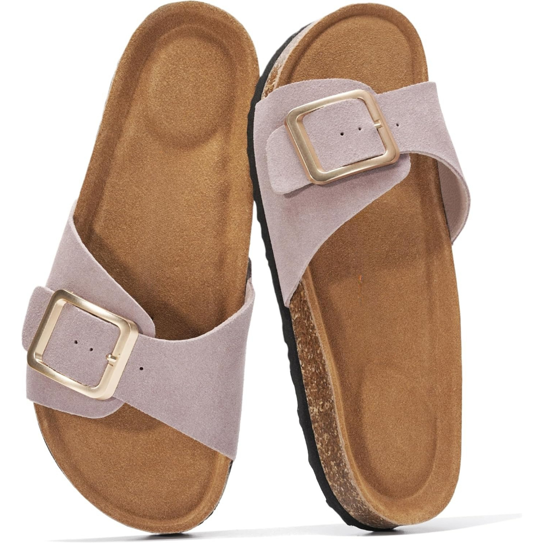 100% Genuine Leather Memory Foam with Insole Slides Sandals for Women