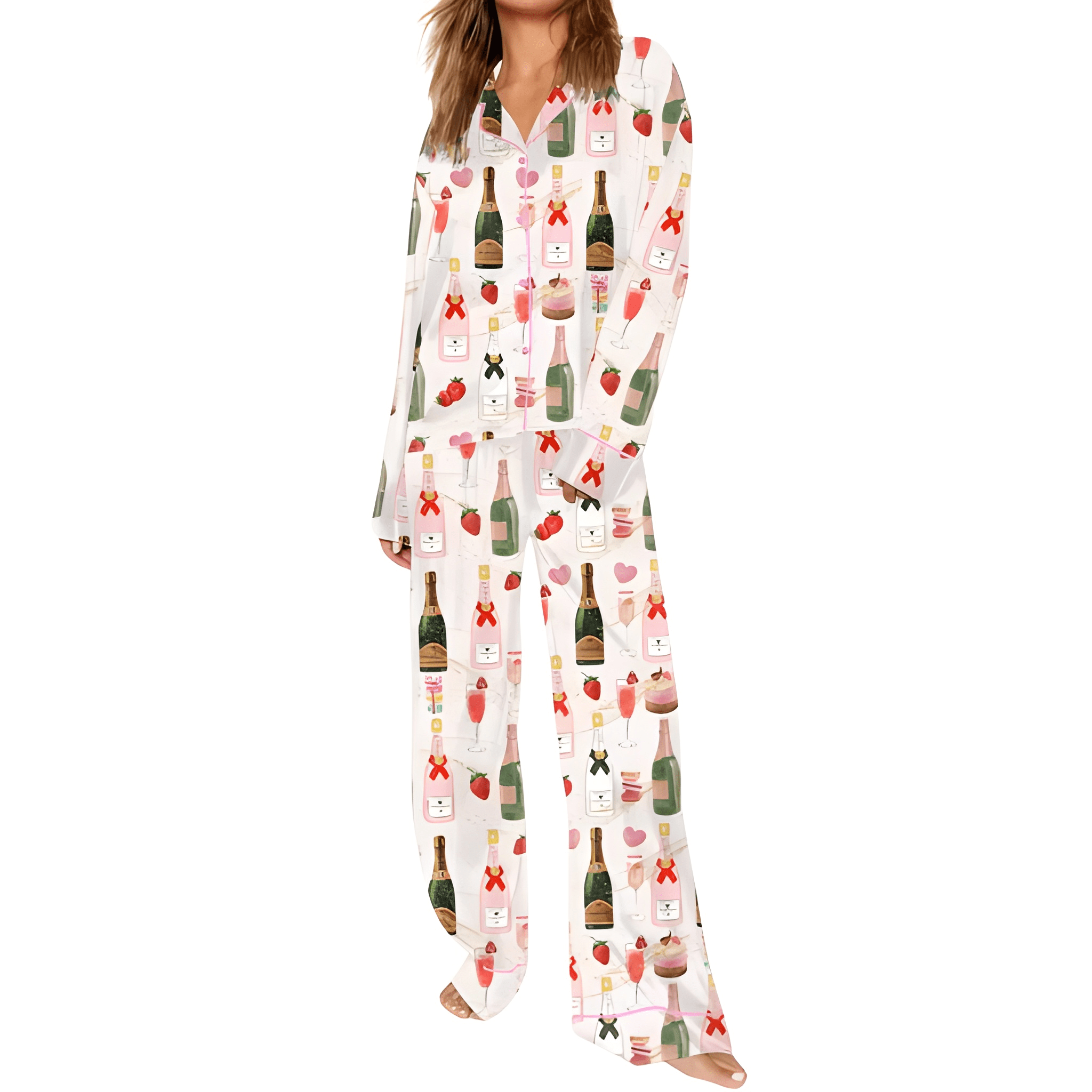Christmas Champagne Print Pajama Set 
