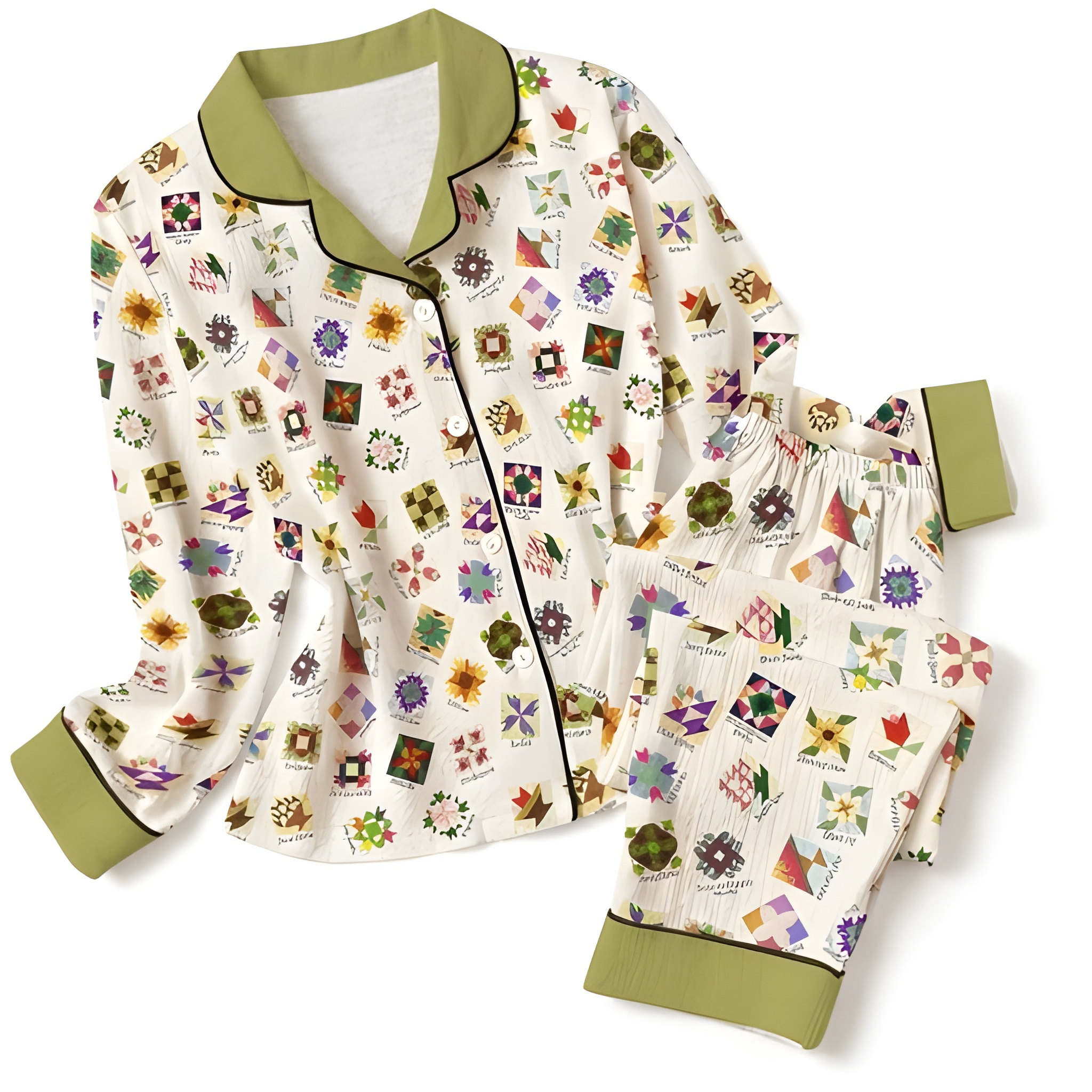 Sewing Pajama Set With Flower Quilt Block Pattern