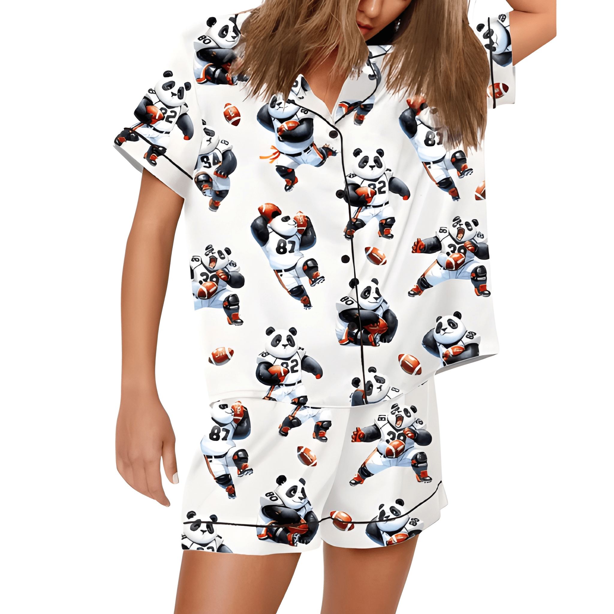 Funny Panda Football Print Pajama Set