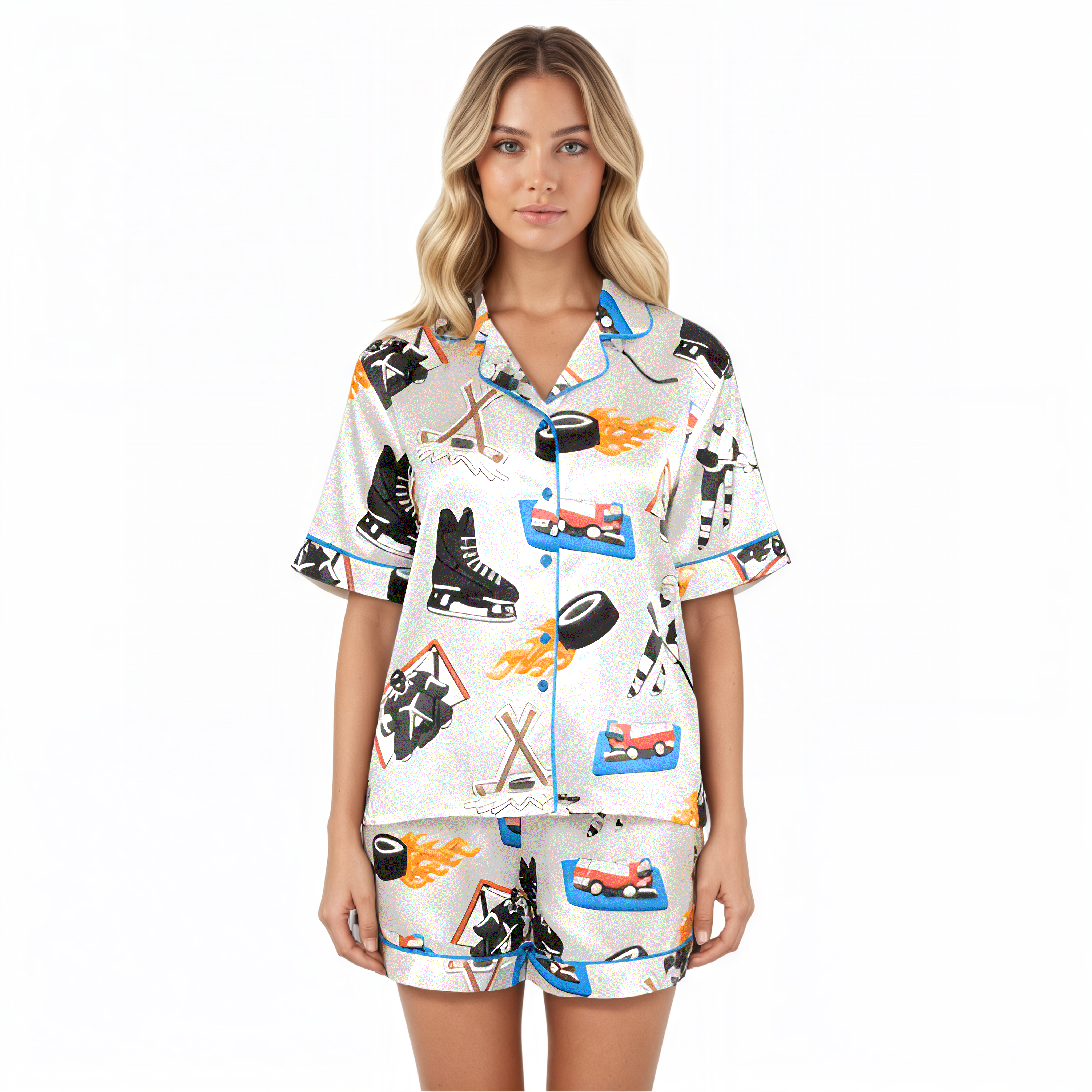 Hockey Collection Printed Satin Pajama Set