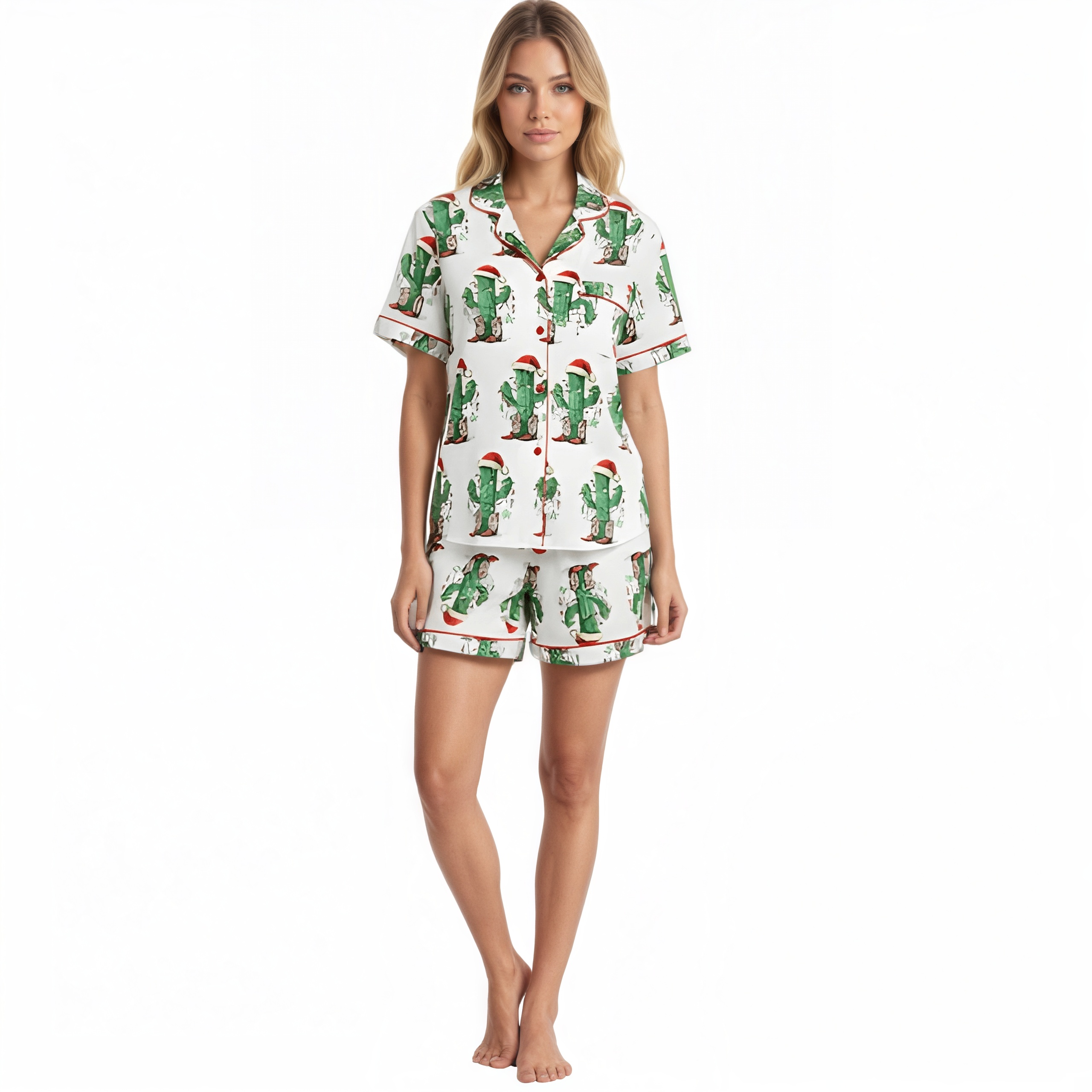 Christmas Cactus Print Pajama Set